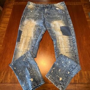 Southpole Patchwork Paint Splatter Denim Jeans Y2K Streetwear 36X32